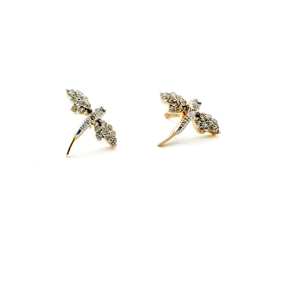 14K Yellow Gold Diamond Dragonfly Stud Stud Earrings - Picture 4 of 7